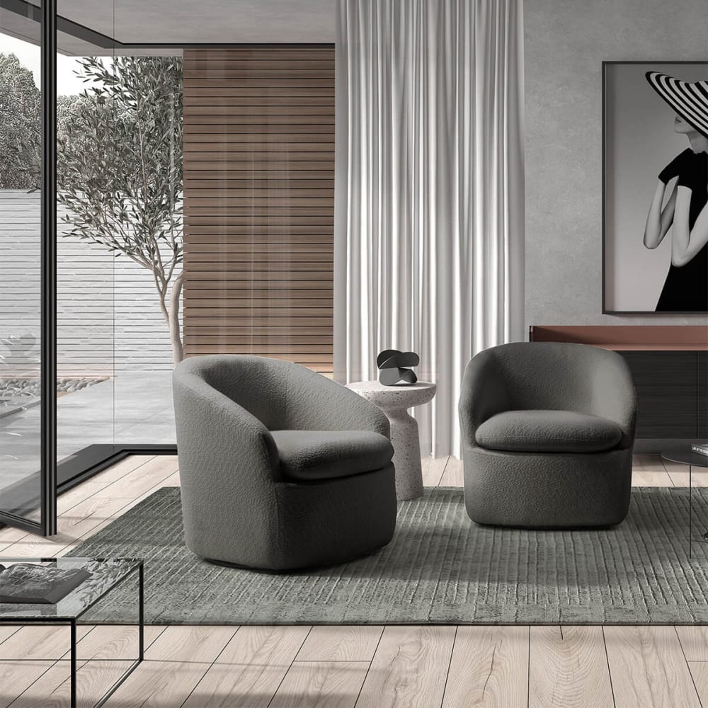 MAGDALENA - Fauteuil Pivotant Tissu Bouclette Gris Foncé