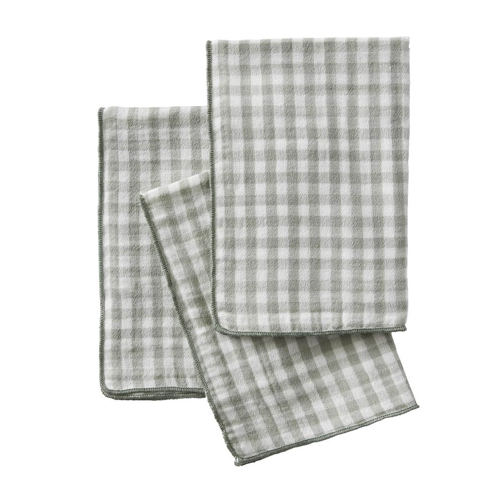 Lot De 3 Serviettes 40x40 Cm Gaze De Coton Quadri Eucalyptus