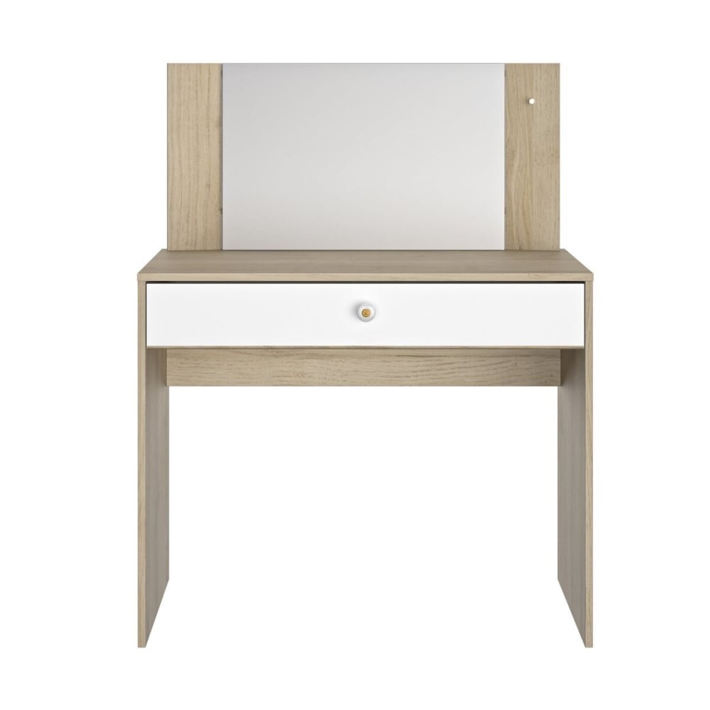 Coiffeuse avec 1 tiroir de rangement l94 cm - blanc et bois