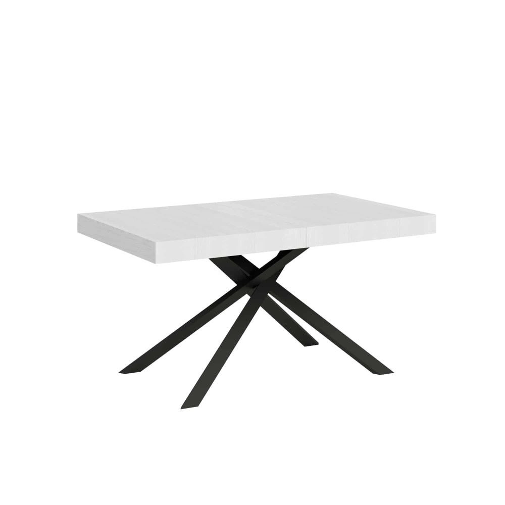 Table Extensible 140/400x90 Cm Karida Frêne Blanc Pieds Anthracite