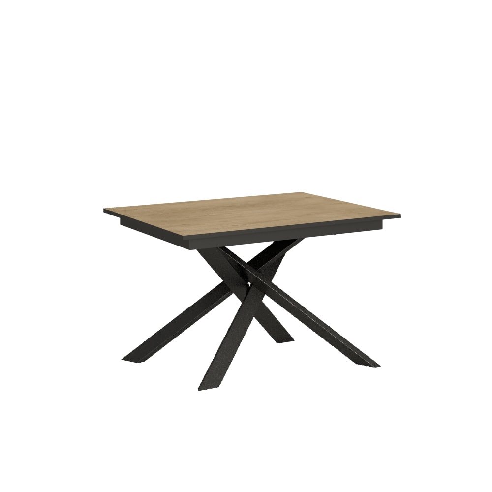 Table Extensible 120/180x80 Cm Ganty Effet Bois, Chêne Nature Bande De Chante Anthracite Cadre Et Pieds Anthracite