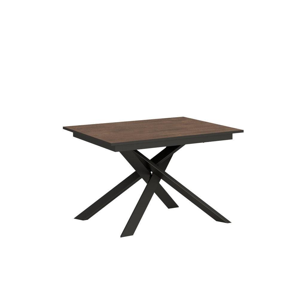 Table Extensible 120/180x80 Cm Ganty Effet Bois, Noyer Bande De Chante Anthracite Cadre Et Pieds Anthracite