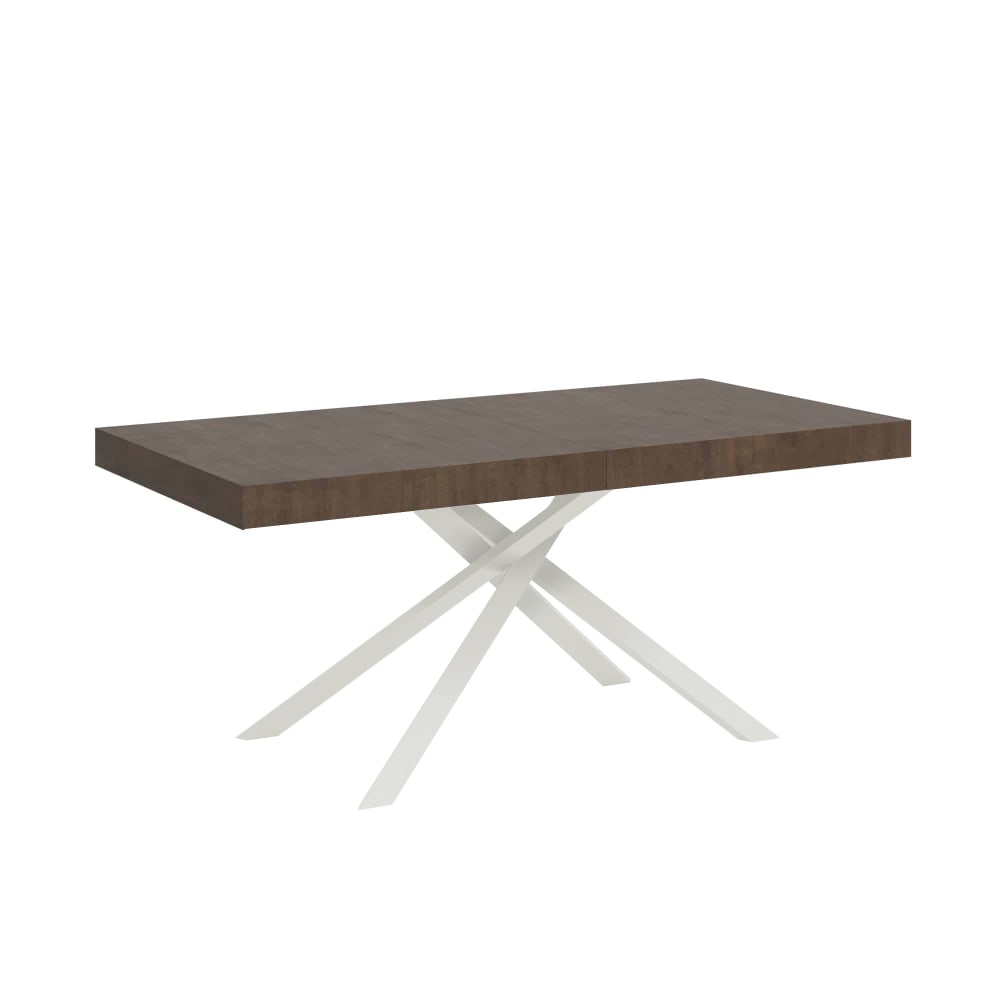 Table Extensible 200/304x90 Cm Karida Effet Bois, Noyer Pieds Blancs