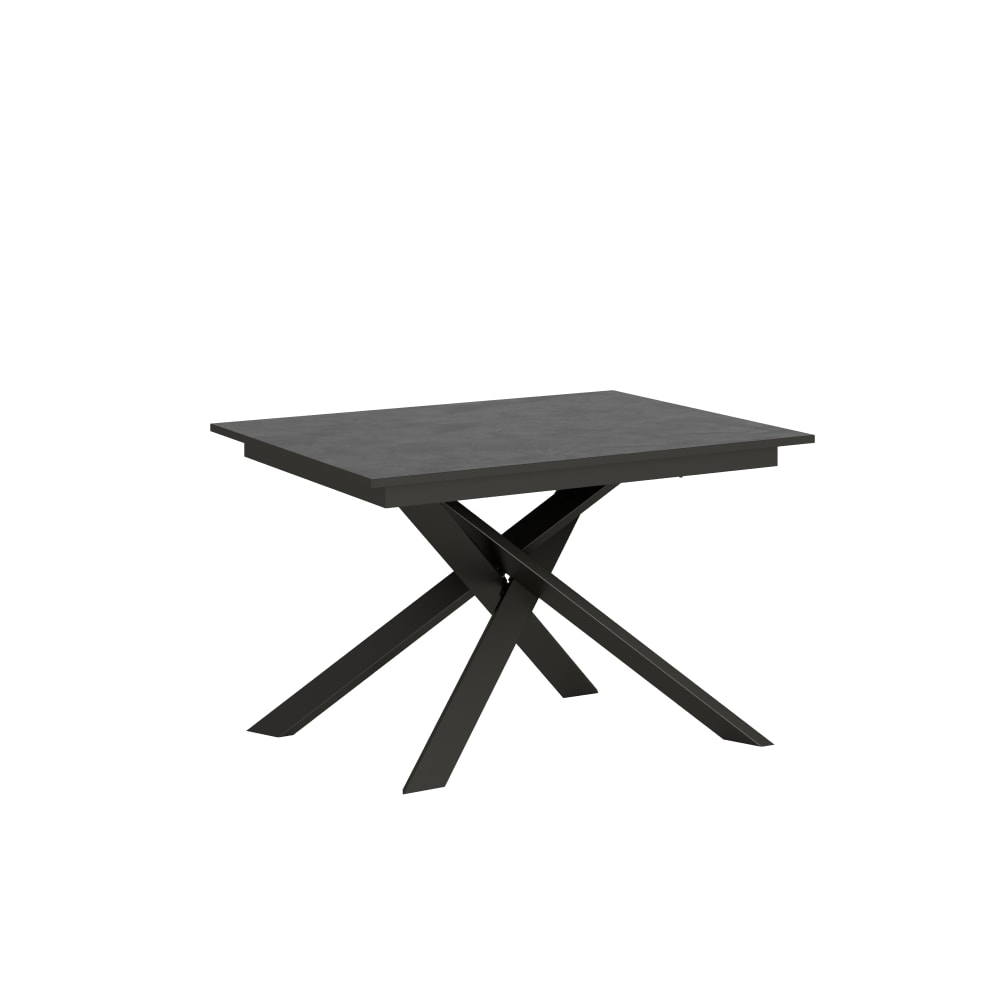Table Extensible 120/180x80 Cm Ganty Anthracite Spatulé Bande De Chante Anthracite Cadre Et Pieds Anthracite