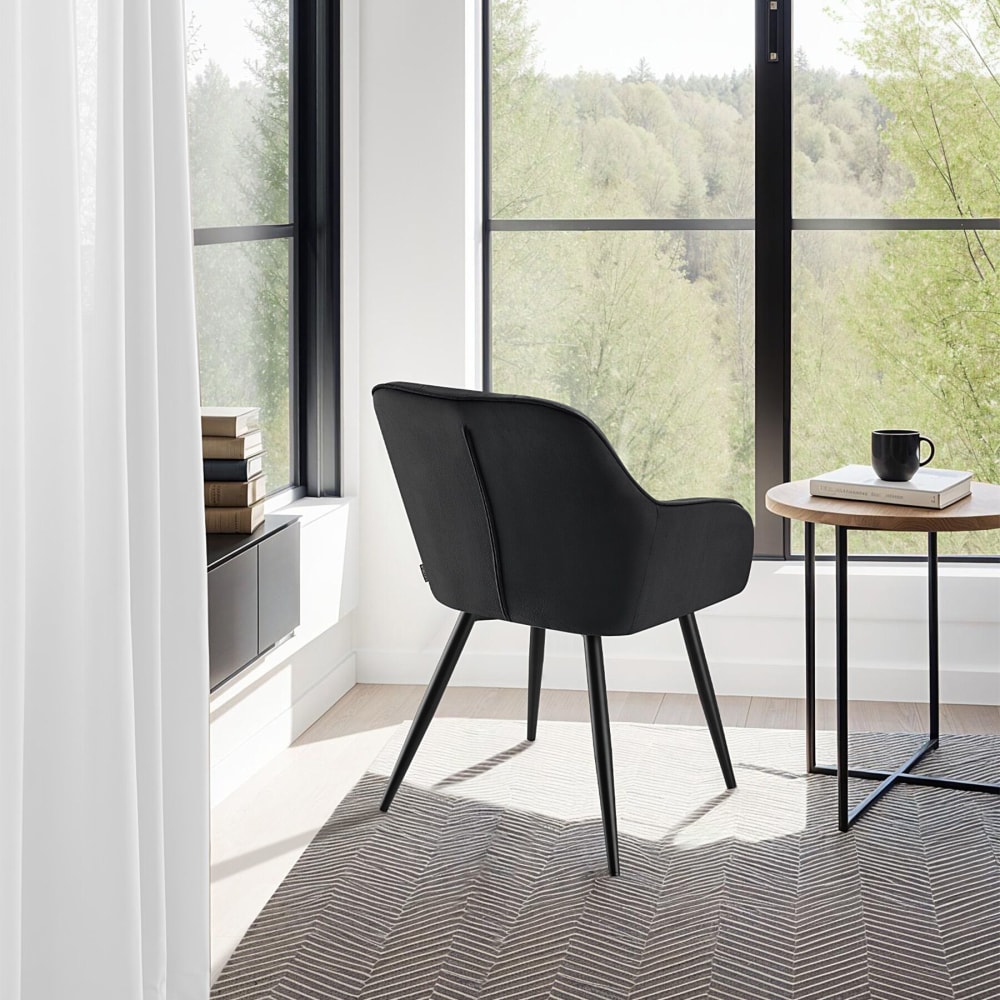 Lot 2 Chaises Rembourrées En Velours Matelassé Et Dossier Continu Noir
