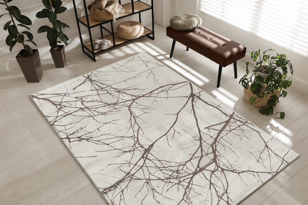 Tapis poils courts nœuds salon moderne, crème, 140 x 200 cm