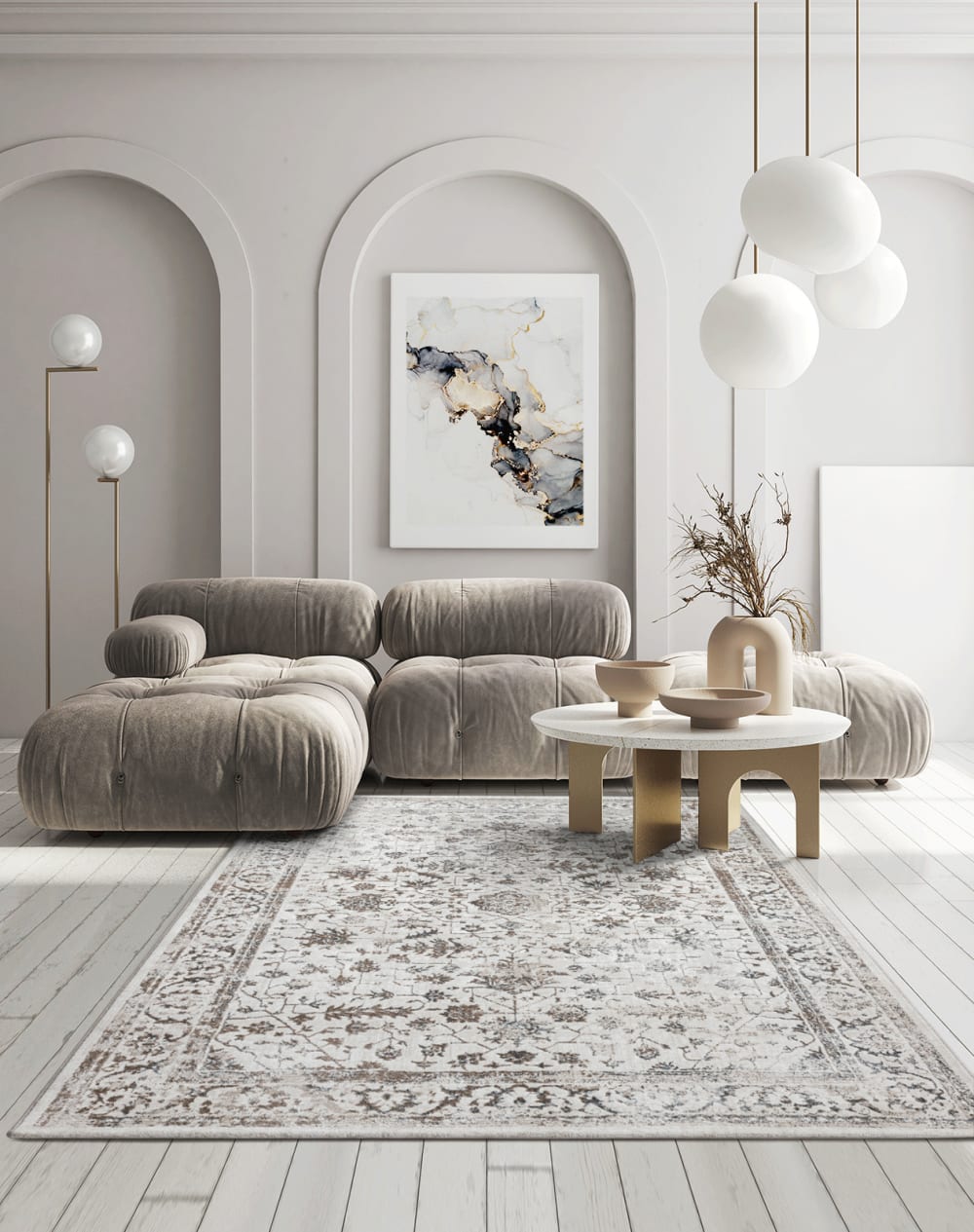 Tapis oriental vintage poils courts salon, crème, 80 x 150 cm