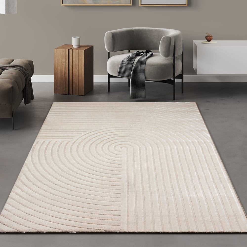 Tapis salon style moderne brillant, beige, 80 x 300 cm