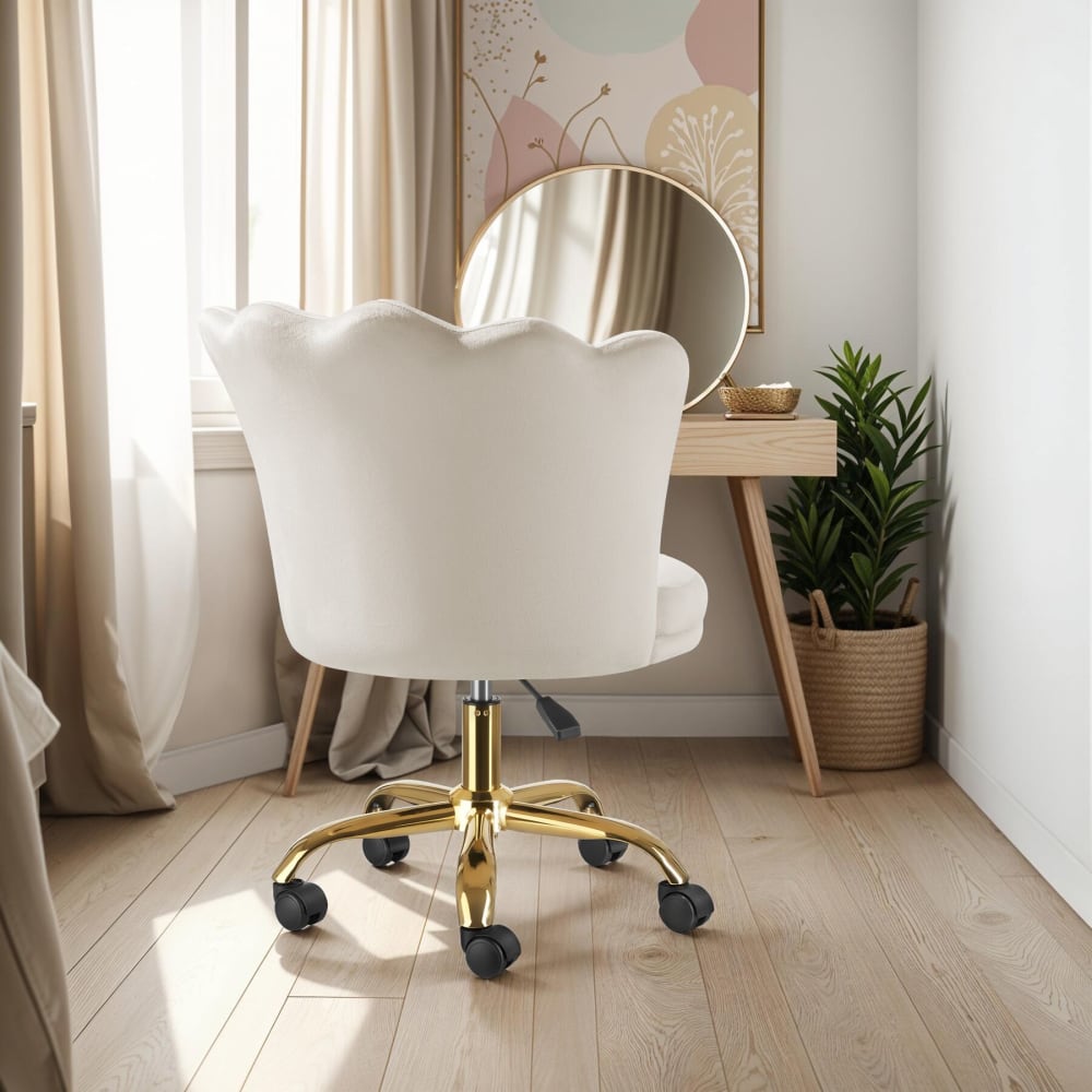 Chaise De Bureau Rembourrée Revêtement Velours Avec Double Roulettes