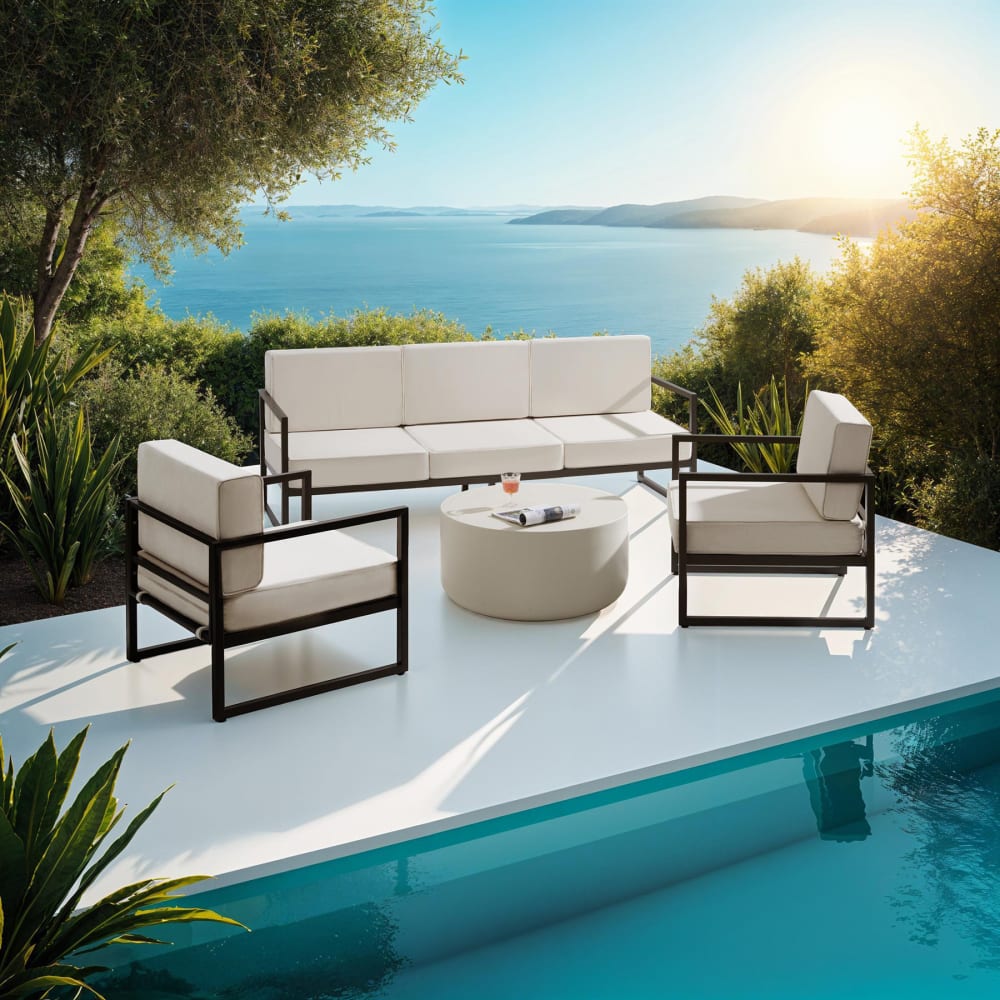 Salon De Jardin Pour 5 Personnes En Polyester Déperlant Beige