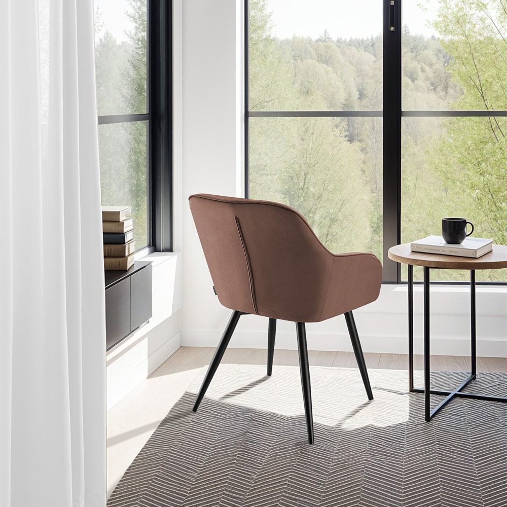 Chaise Rembourrée En Velours Matelassé Avec Dossier Continu Brun/noir