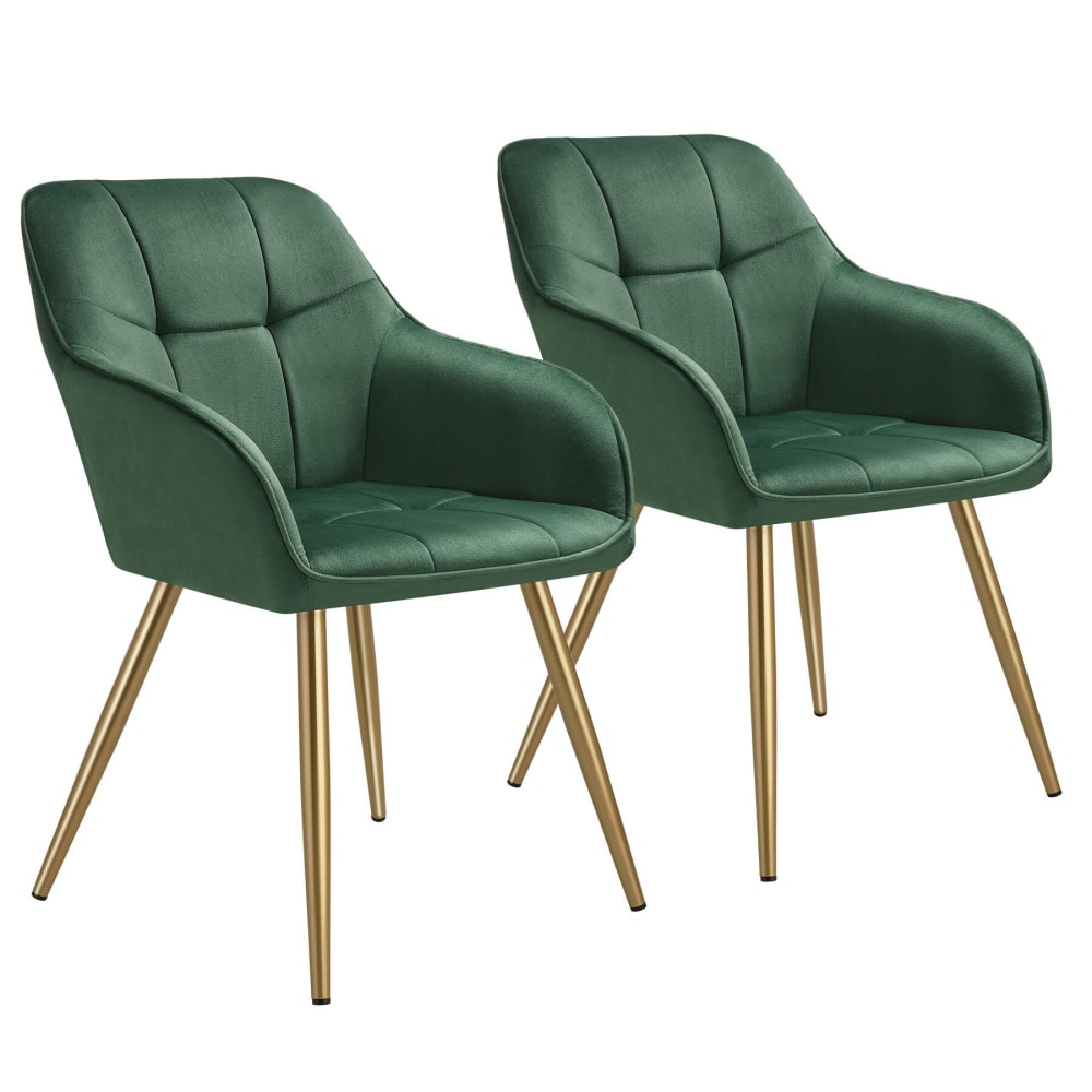 Lot 2 Chaises De Salle À Manger Avec Aspect Velours Capitonné Vert/or