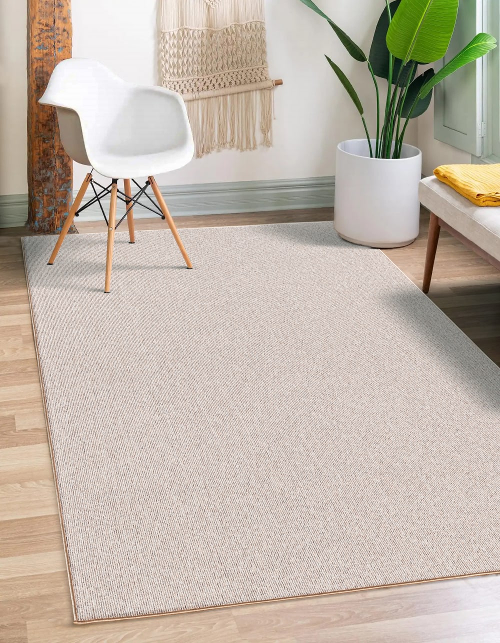 Tapis moderne uni anti-salissures, Beige, 80 x 150 cm