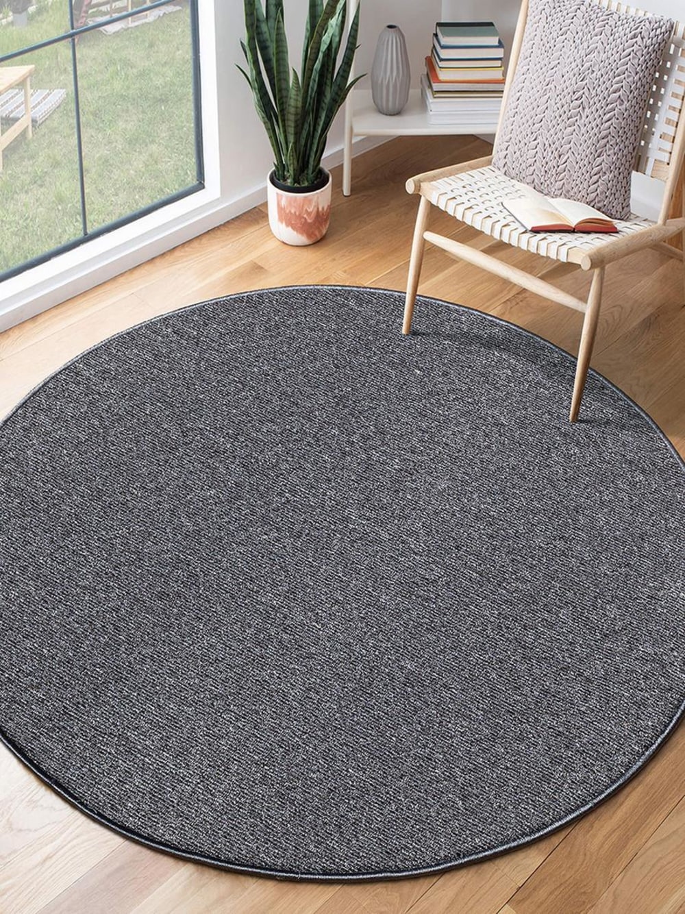 Tapis moderne uni anti-salissures, Anthracite, 80 cm rond