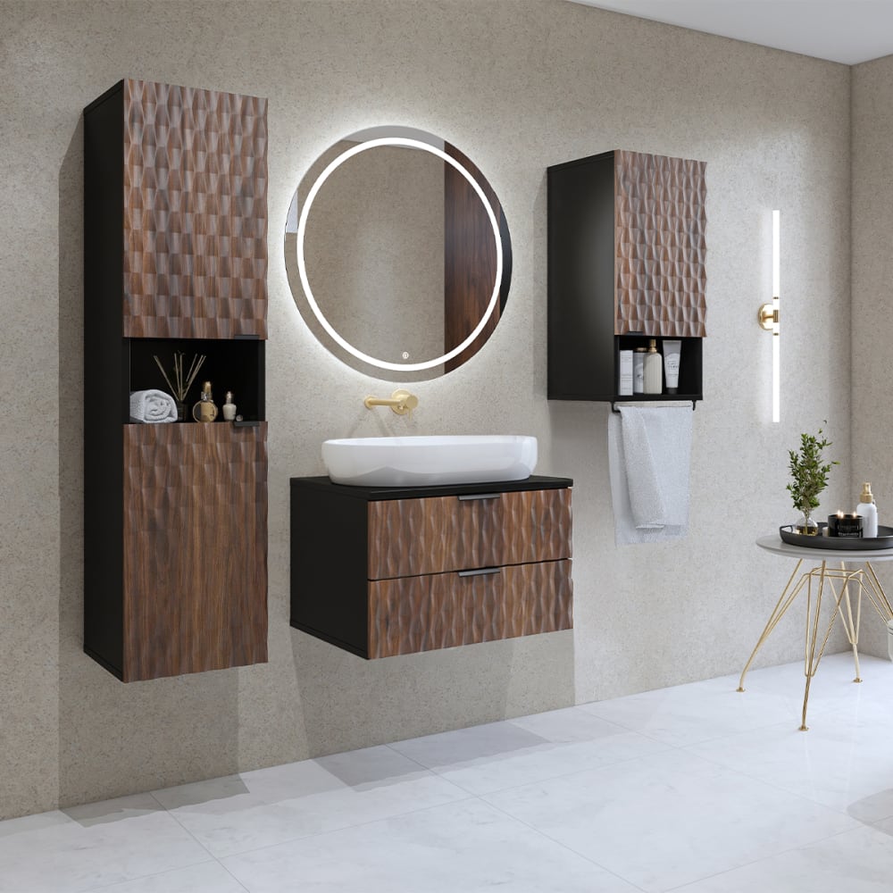 Ensemble meuble sous-vasque 60cm colonne et armoire Nevia Bois et Noir