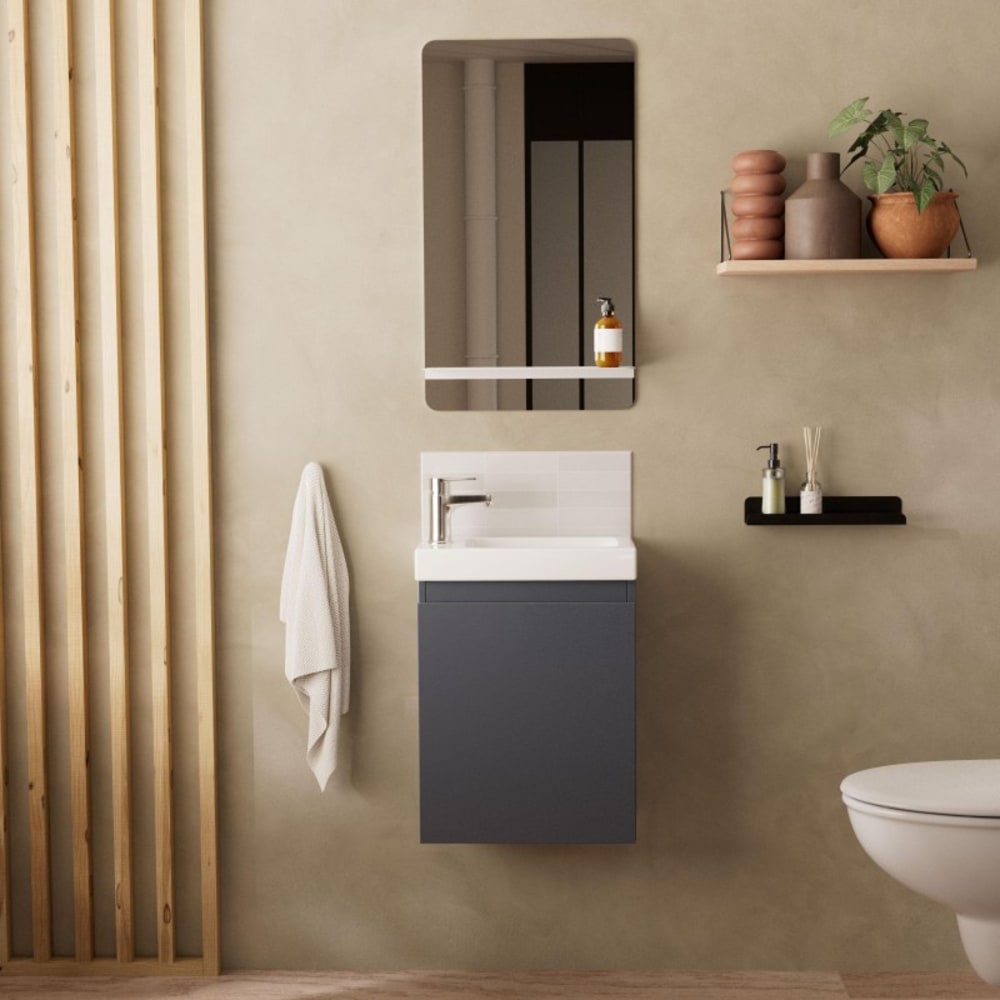 Meuble lave-mains LISA + robinet chromé + miroir rectangulaire