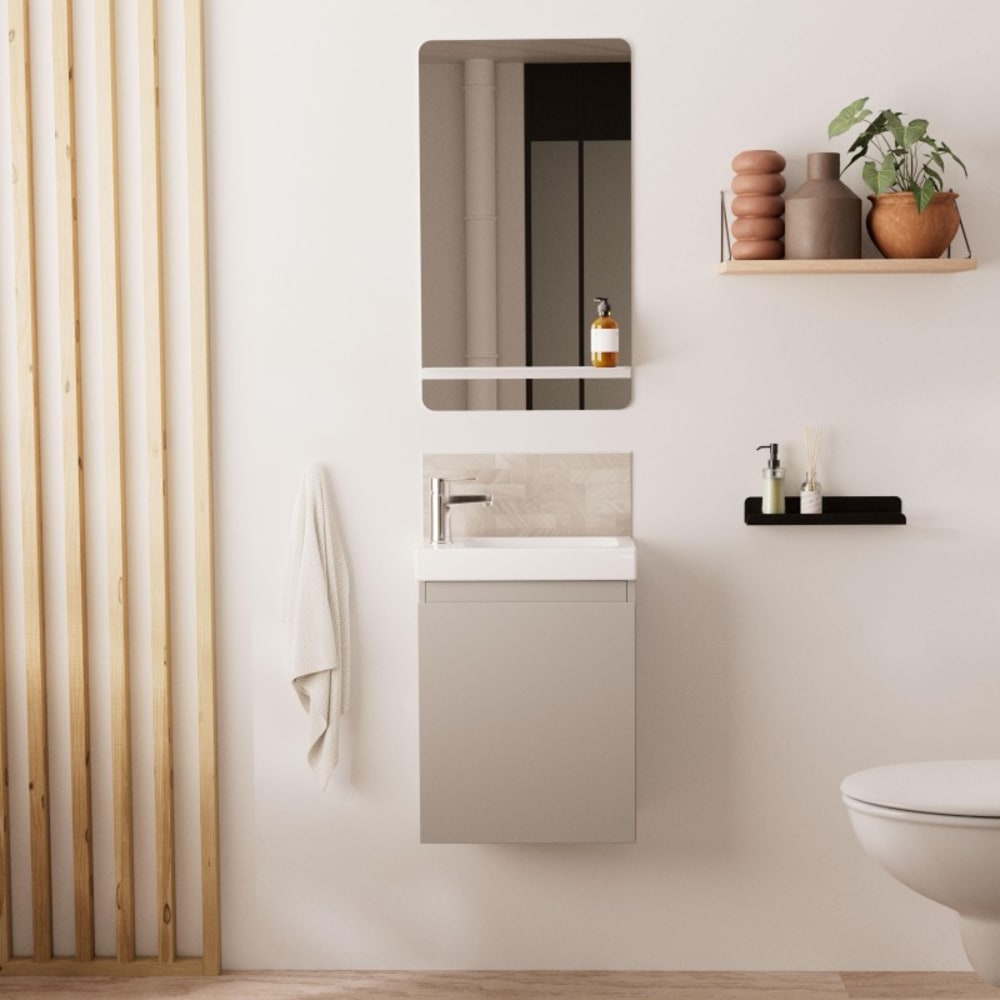 Meuble lave-mains LISA + robinet chromé + miroir rectangulaire