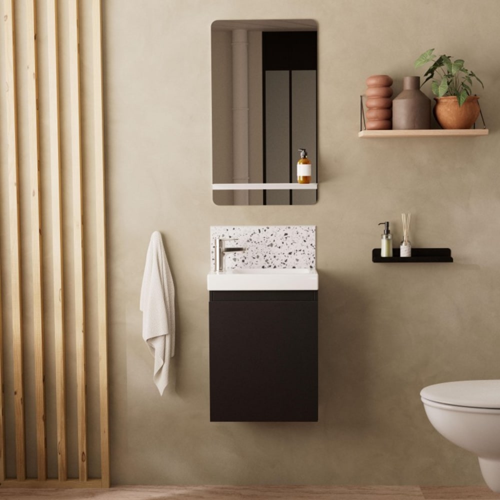 Meuble lave-mains LISA + robinet chromé + miroir rectangulaire