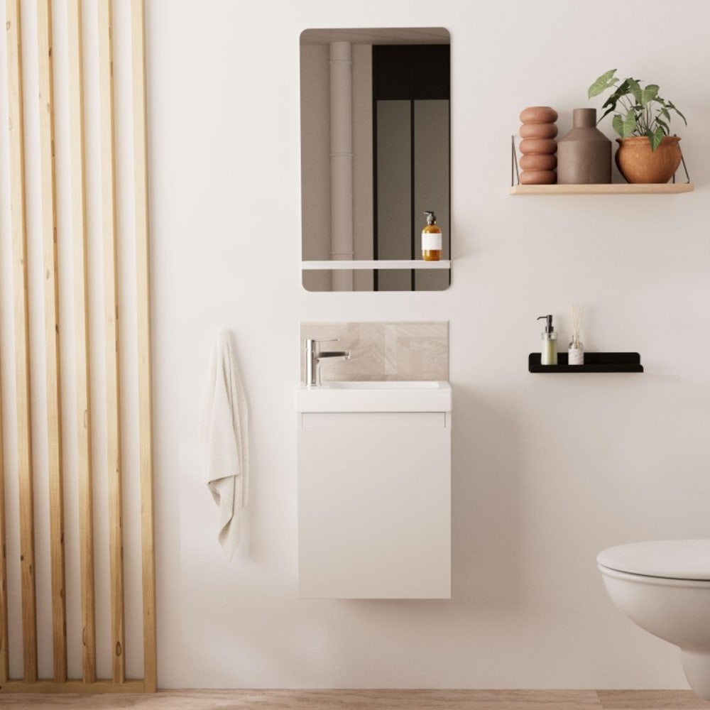 Meuble lave-mains LISA + robinet chromé + miroir rectangulaire