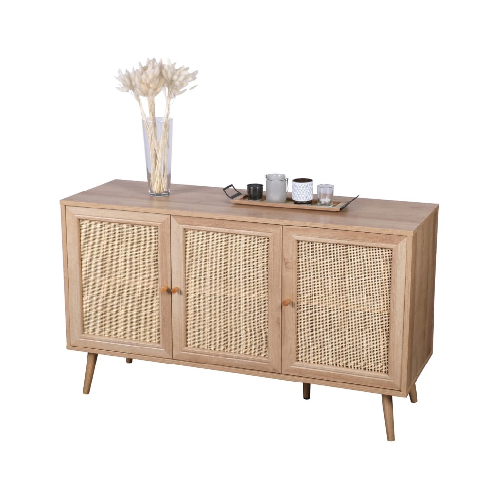 Buffet 3 portes effet cannage Beige, L. 120 x l. 39 x H. 70 cm, BALI