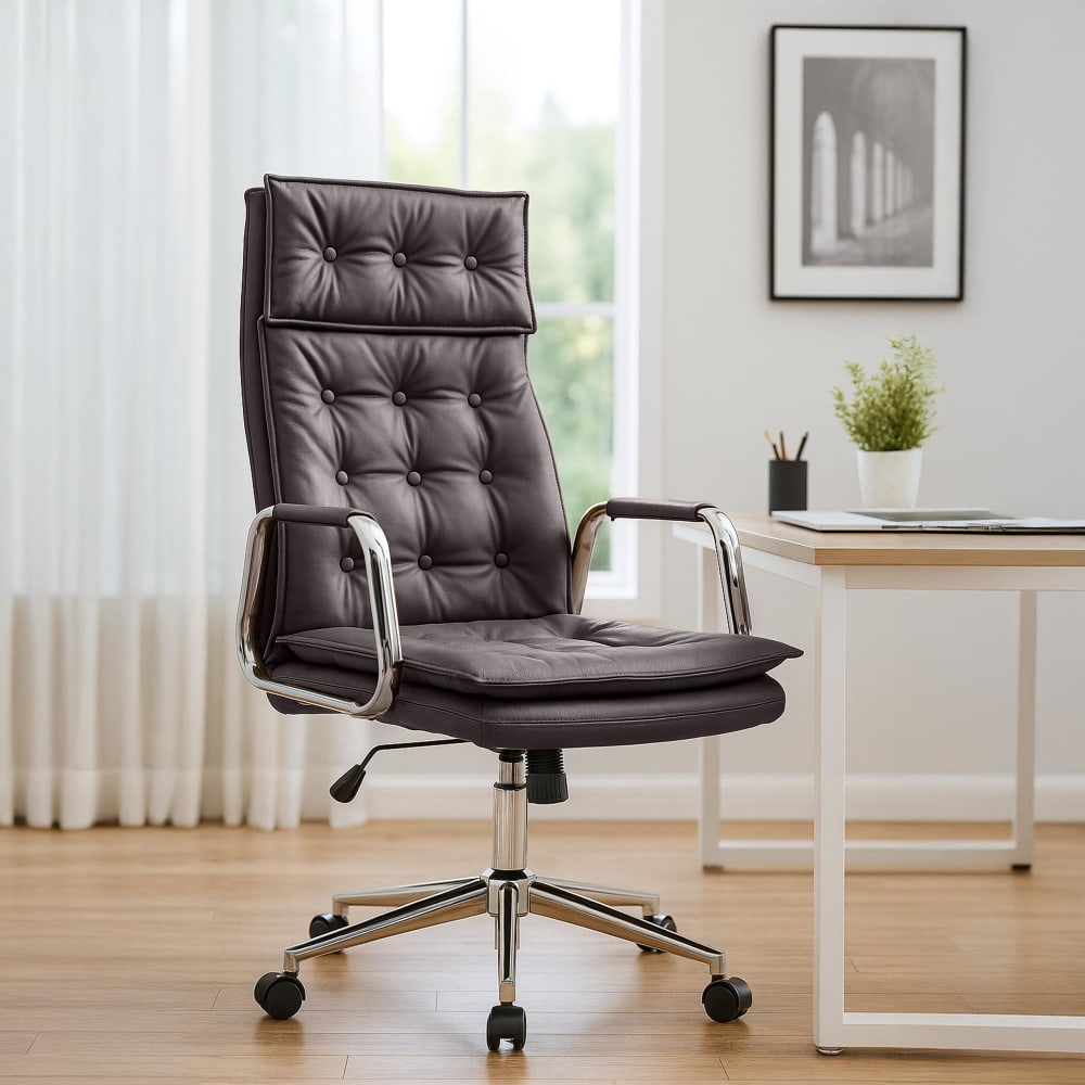 Chaise De Bureau Sotira Cuir Véritable Brun