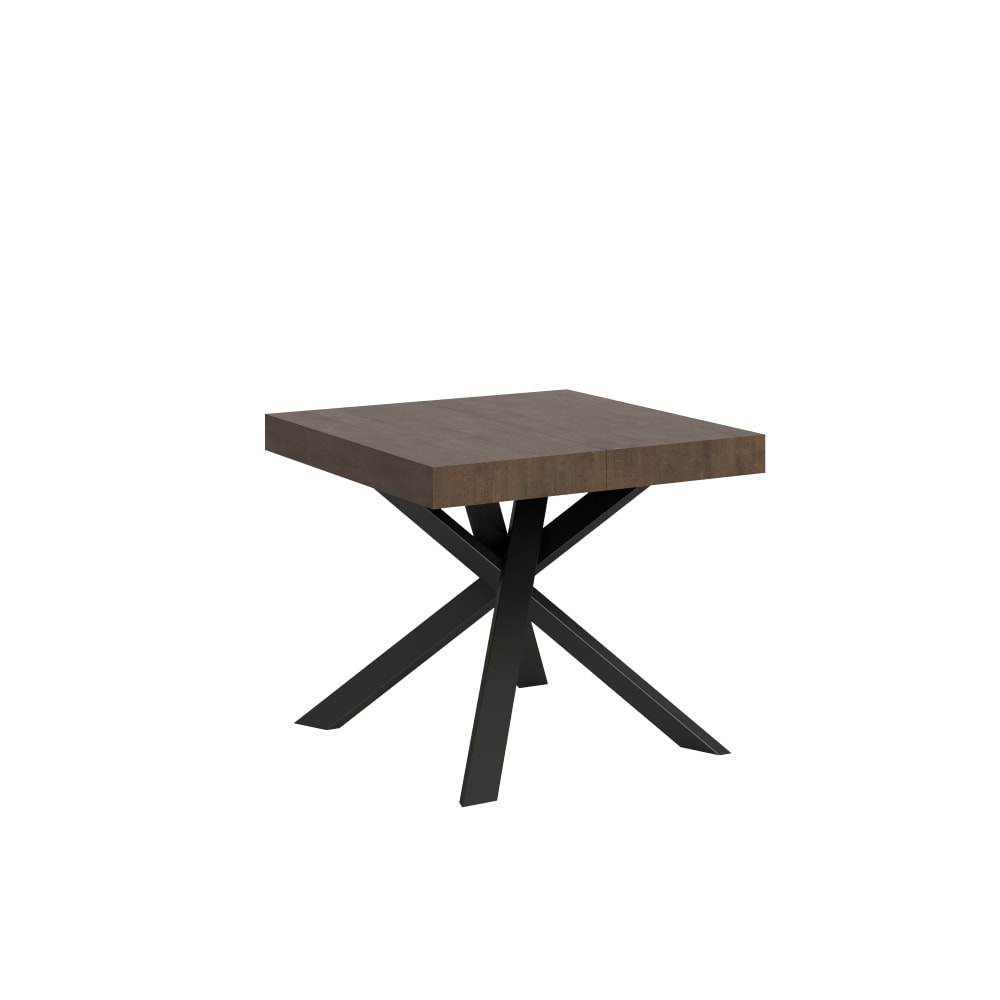 Table Extensible 90x90/194 Cm Clerk Plateau Noyer Pieds Anthracite