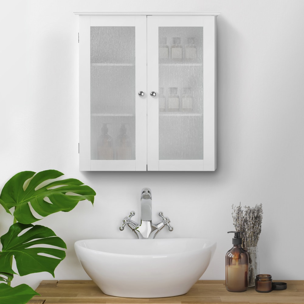 Placard Mural De Salle De Bain Armoire De Rangement Blanc Elg-581 Teamson Home