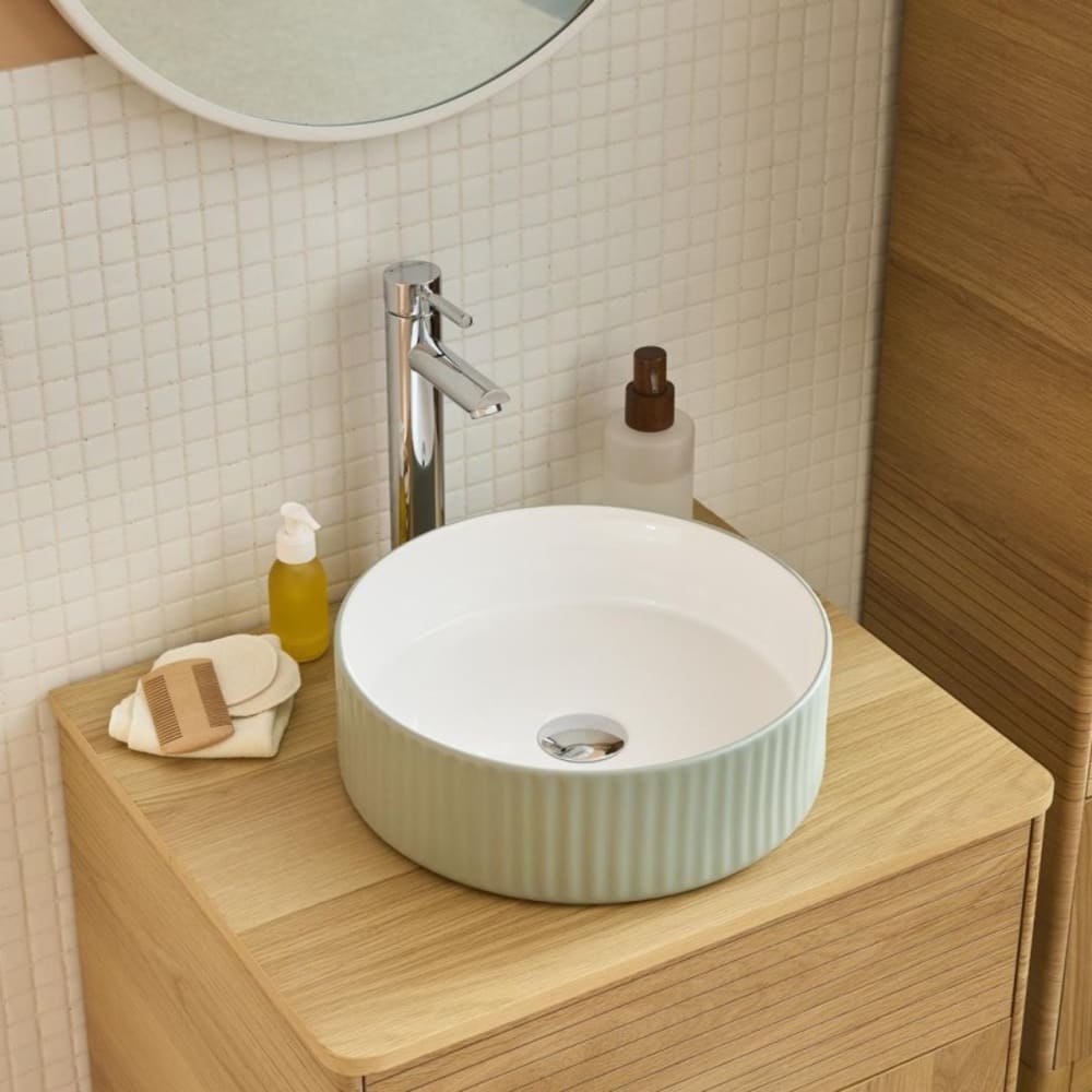 Vasque à poser ronde en céramique vert sauge mat et brillant Ø36 x H.12 cm, Homesight Linea