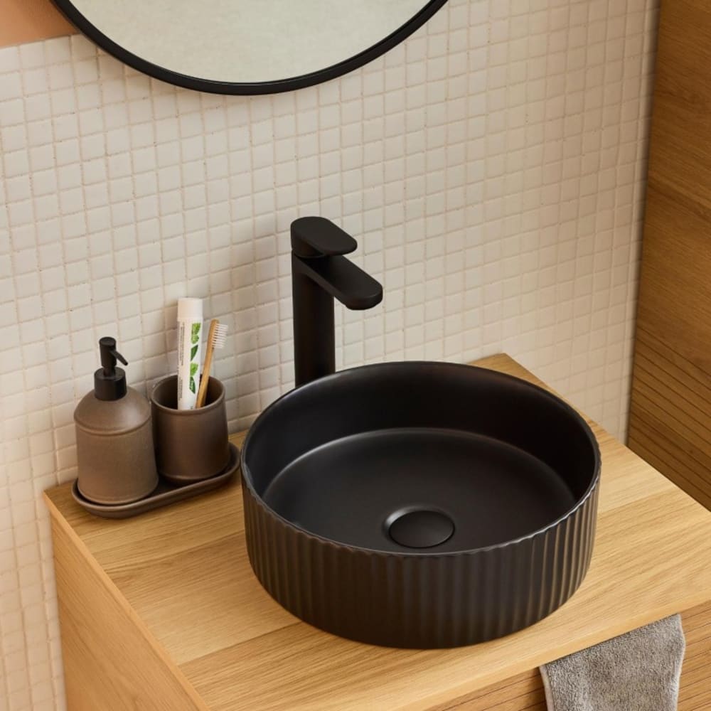 Vasque à poser ronde en céramique noir mat Ø36 x H.12 cm, Homesight Linea