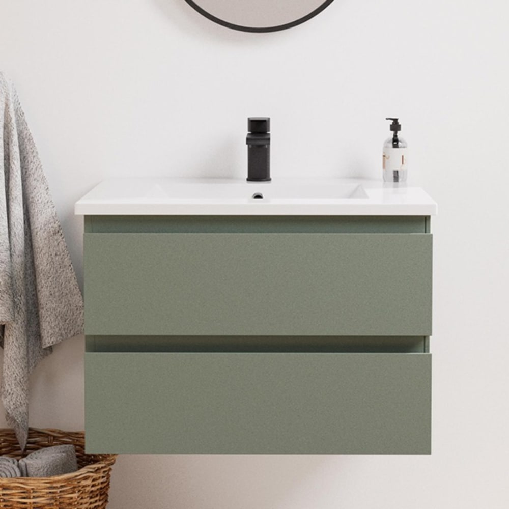 Ensemble simple vasque SORRENTO 60cm avec plan céramique et robinet noir