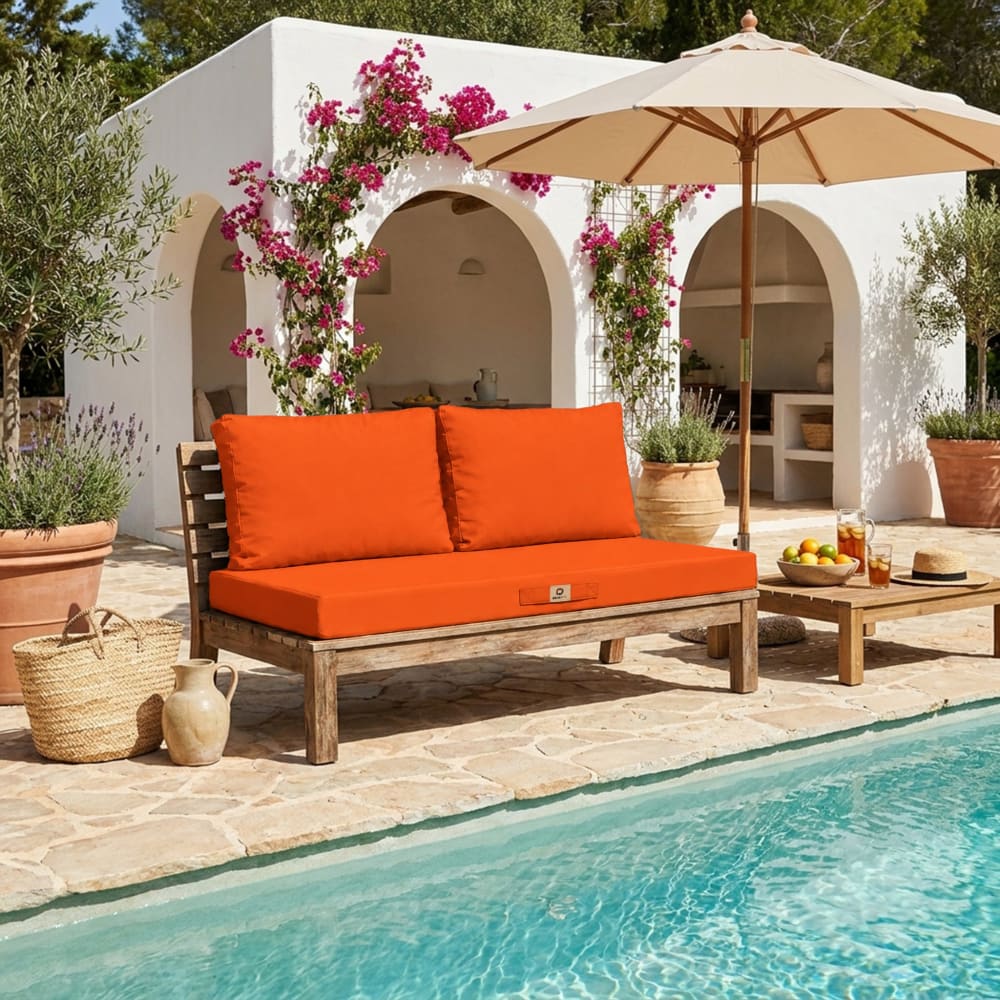 Ensemble Coussins Salon Jardin 120x60 Orange - Déhoussable & Anti-uv (1 Assise + 2 Dossiers)
