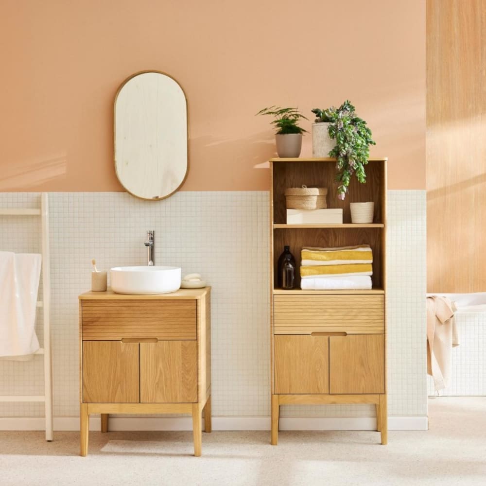 Ensemble meuble simple vasque ALASKA 60cm + vasque + robinet + miroir + colonne