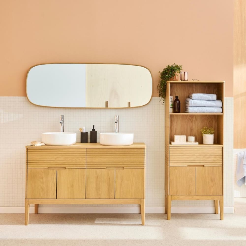 Ensemble meuble double vasque ALASKA120cm + vasque + robinet + miroir + colonne