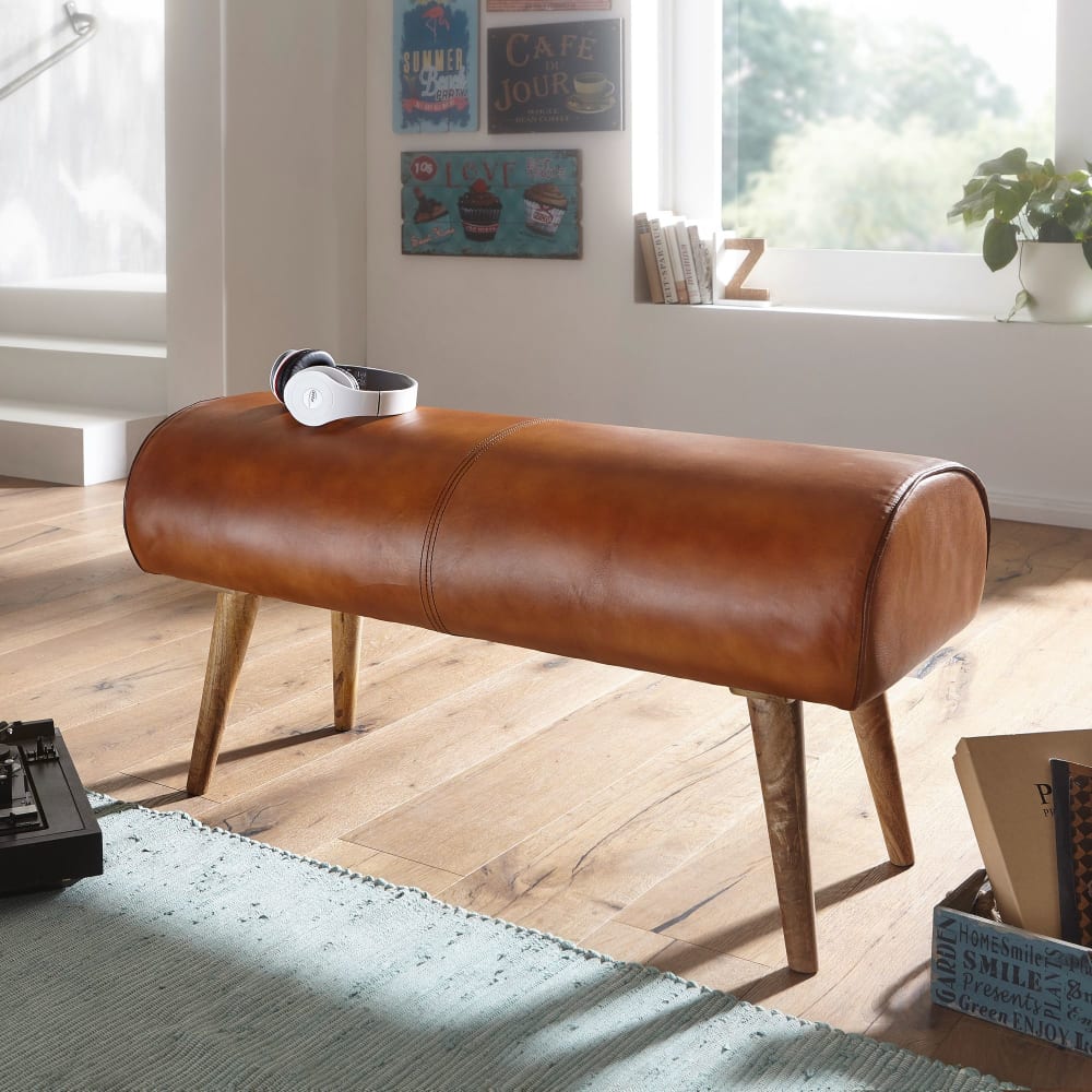 Finebuy Banc En Cuir Véritable 100 Cm Springbok Banc En Cuir Banc De Couloir Banc En Bois Massif
