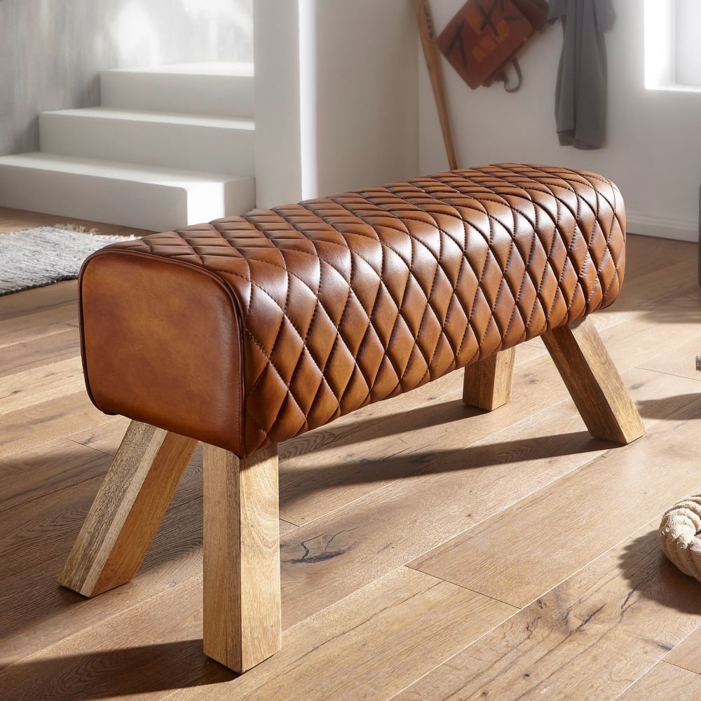 Finebuy Banc En Cuir Véritable / Bois Massif 89 Cm Springbok Hall Bench Banc En Cuir