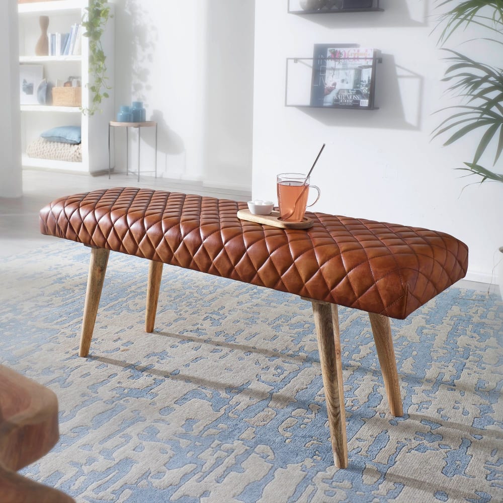 Finebuy Banc En Cuir Véritable 115 Cm Springbok Banc En Cuir Banc De Couloir Banc En Bois Massif