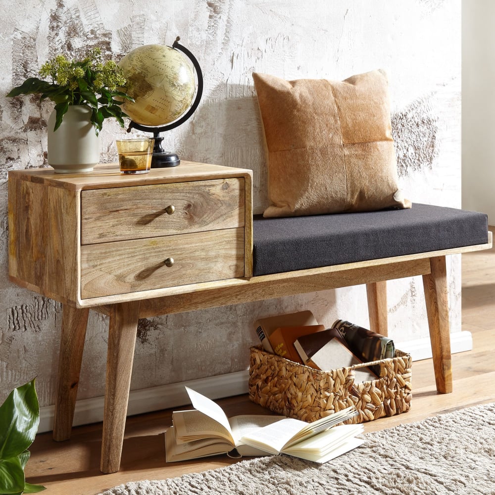 Finebuy Banc En Tissu 120 Cm Bois Massif Rembourré Banc Banquette Couloir Espace