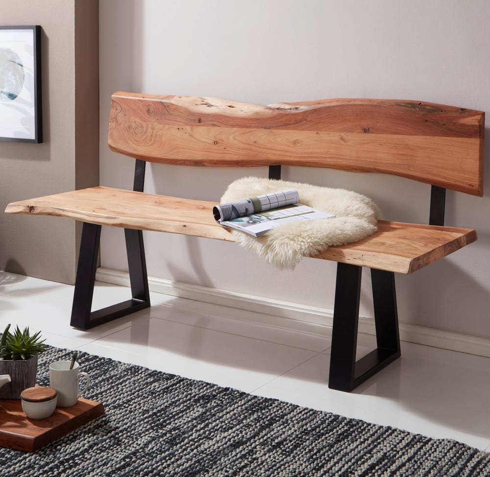 Finebuy Banc Salle À Manger Cuisine 160 Cm Bois Massif D'acacia Avec Dossier