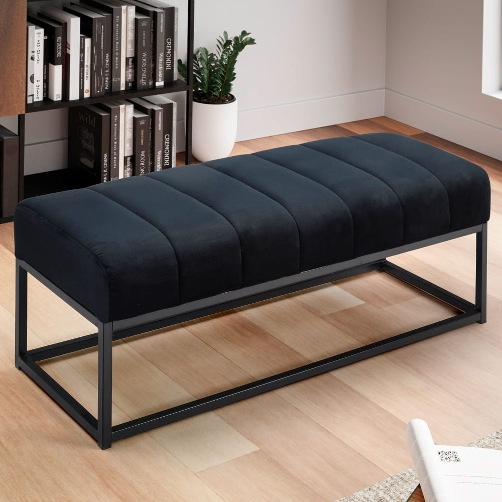 Finebuy Banc 108 Cm Velours Rembourré Banc Banquette Moderne Couloir Métal