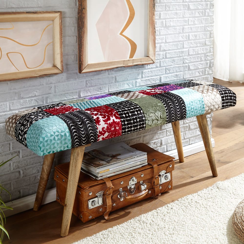 Finebuy Banc Velours 105 Cm Bois Massif Rembourré Banc Banquette Couloir Tissu