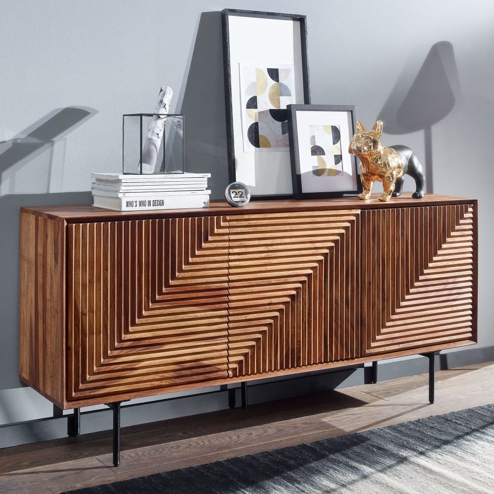 Finebuy Buffet 148 Cm Bois Massif Sheesham Commode Portes Armoire Moderne