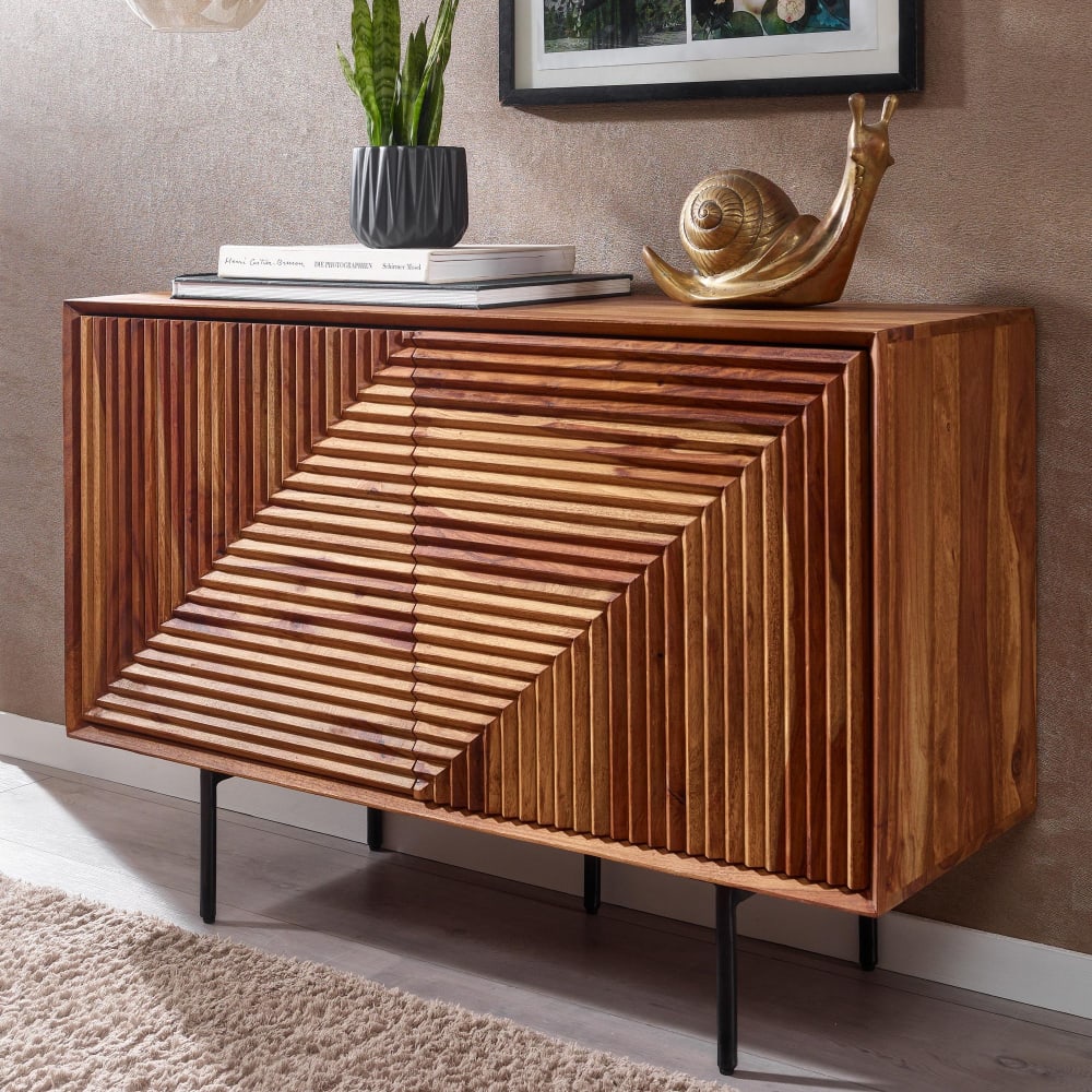 Finebuy Buffet 100 Cm Bois Massif Sheesham Commode Portes Armoire Moderne