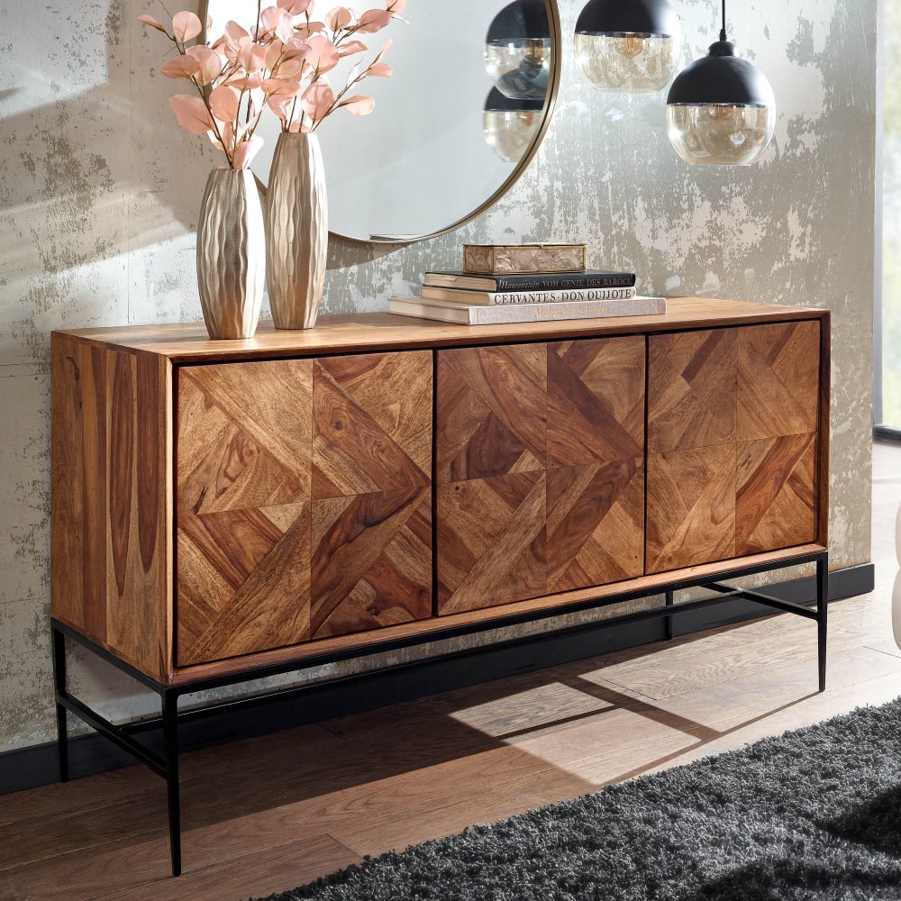 Finebuy Buffet 123 Cm Bois Massif Sheesham Commode Portes Armoire Moderne