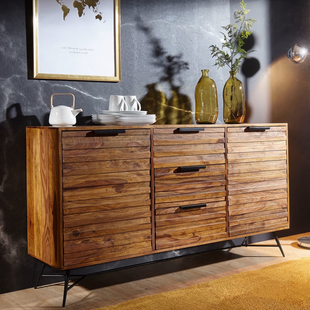 Finebuy Buffet 160 Cm Bois Massif Sheesham Commode Portes Armoire Industriel