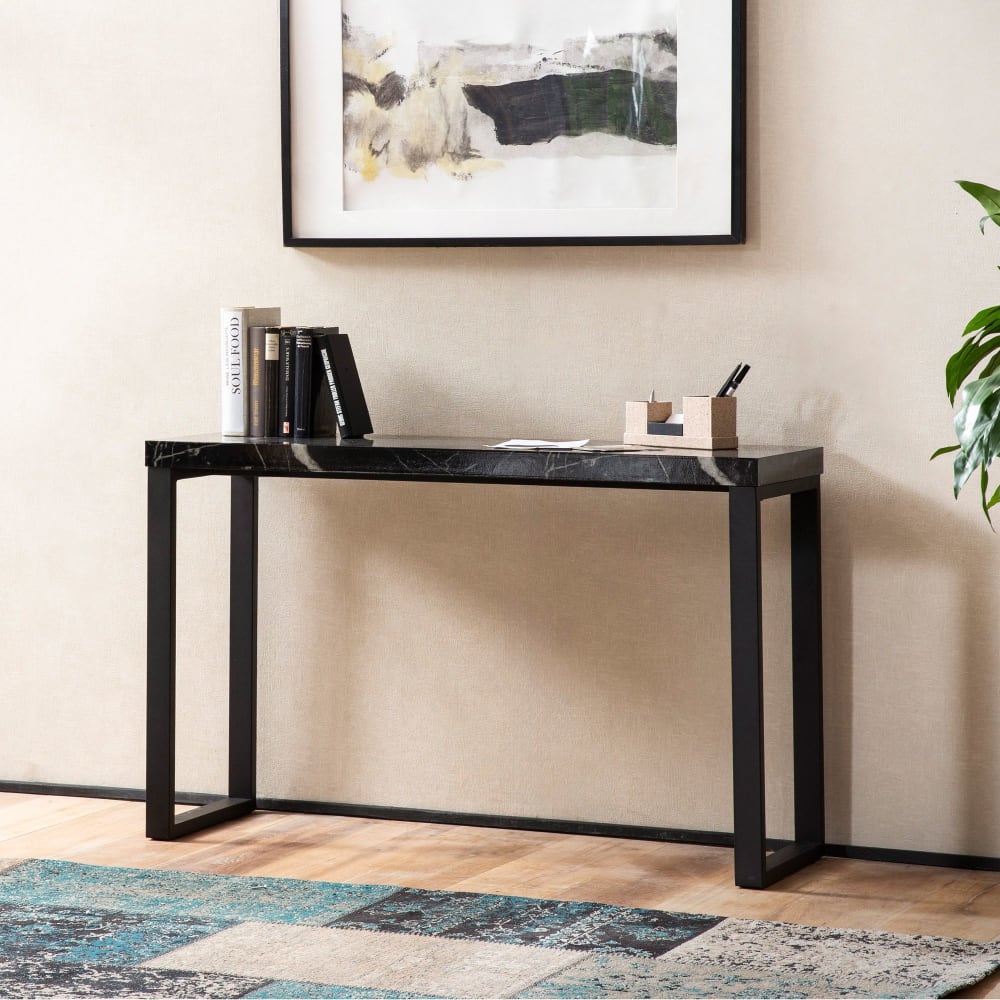 Finebuy Table Console Aspect Marbre Noir 120 Cm Table D'ordinateur Table Couloir