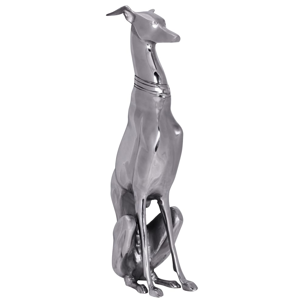 Finebuy Décoration Design Chien Aluminium Argenté Sculpture Lévrier Chien Statue