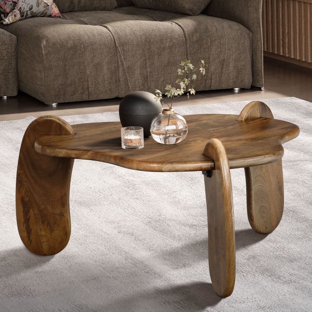 Table Basse Forme Organique Bois Massif Marron 78 cm Table Salon Moderne FineBuy