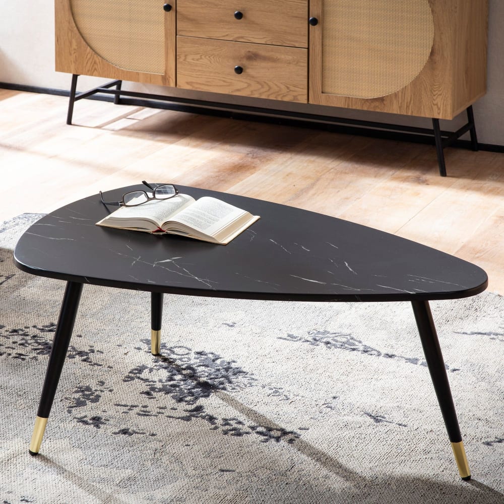 Table Basse 90x60x41 cm Aspect Marbre Table de Salon Moderne Trépied FineBuy
