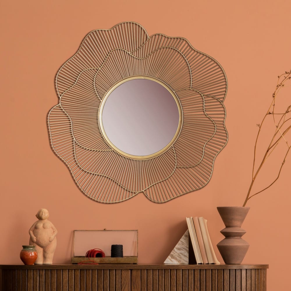 Finebuy Miroir Murale Rose Métal 77 Cm Miroir Mur Couloir Grand Doré Rond Cadre