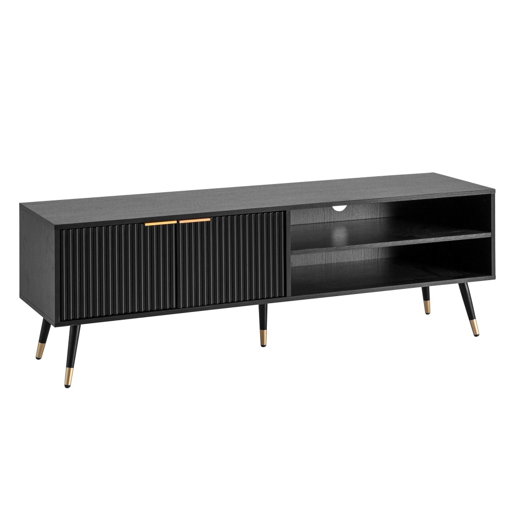 Finebuy Meuble Tv 150 Cm Noir Décor Chêne Lowboard Panneau De Télévision Moderne